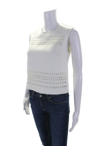 Clover Canyon Womens Back Zip Laser Cut Crew Neck Top White Size Extra Small