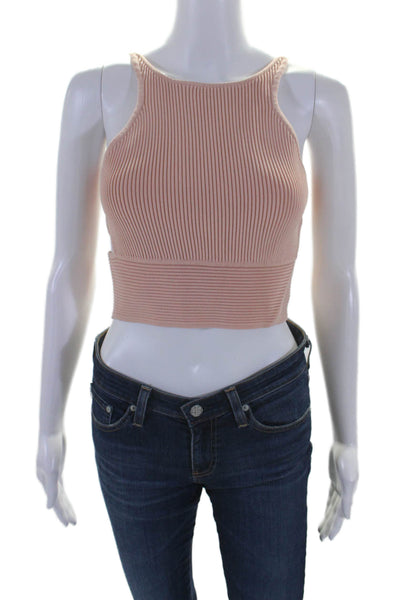 Jonathan Simkhai Womens Sleeveless Cut Out Ribbed Crop Top Pink Size Small