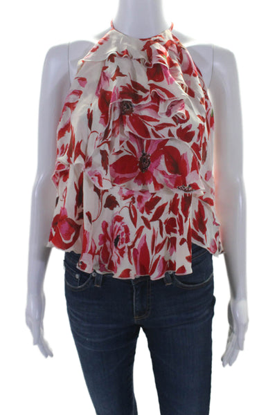 Intermix Womens Sleeveless Tiered Silk Floral Top White Red Pink Size Small