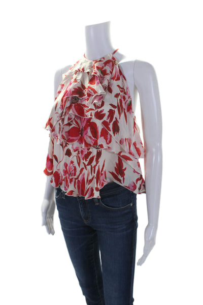 Intermix Womens Sleeveless Tiered Silk Floral Top White Red Pink Size Small