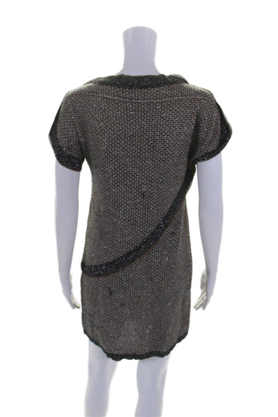 M Missoni Womens Short Sleeve Boat Neck Metallic Knit Dress Brown Navy Size 4