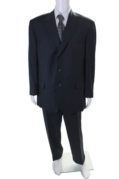 Faconnable Mens Wool Collared Buttoned Blazer Pants Suit Navy Size EUR 58