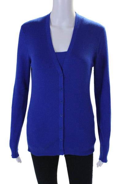 Michael Kors Women's Long Sleeves Two Piece Cardigan Sweater Set Blue Size L