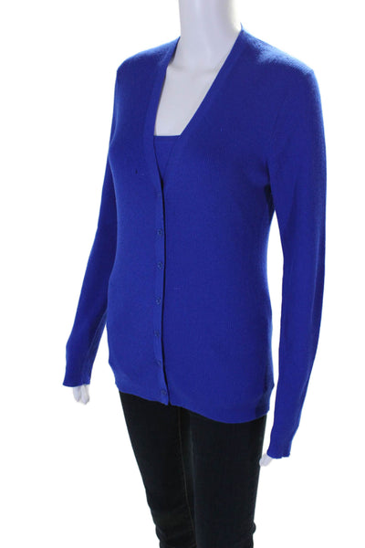 Michael Kors Women's Long Sleeves Two Piece Cardigan Sweater Set Blue Size L