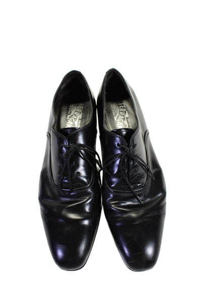 Salvatore Ferragamo Mens Leather Lace Up Oxford Dress Shoes Black Size 10.5 D