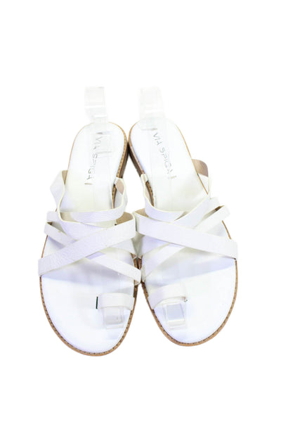 Via Spiga Womens Leather Strappy Toe Ring Slide On Sandals White Size 38 8