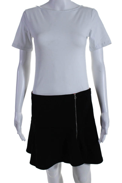 Thakoon Addition Womens Front Zipper A Line Mini Skirt Black Cotton Size 6