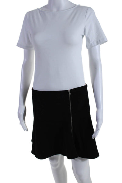 Thakoon Addition Womens Front Zipper A Line Mini Skirt Black Cotton Size 6