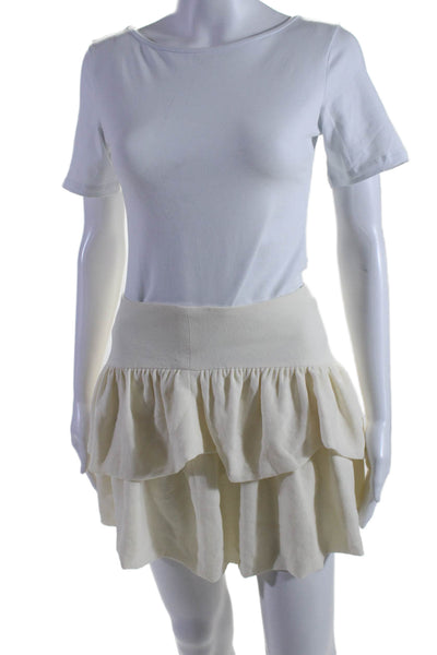 Maje Womens High Rise A Line Tiered Extra Mini Skirt Ivory White Size EUR 40