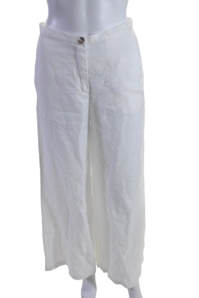 100% Lino Womens Linen High Rise Wide Leg Pants Bright White Size Small