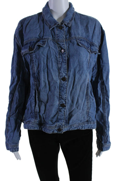 Free People Womens Chambray Long Sleeves Button Down Jacket Blue Size Medium