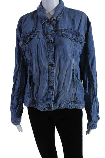 Free People Womens Chambray Long Sleeves Button Down Jacket Blue Size Medium