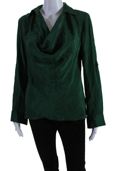 Drew Womens Silk Long Sleeves Collared Blouse Emerald Green Size Extra Small