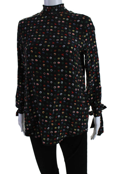 Equipment Femme Womens Silk Floral Print Tie Neck Blouse Black Size Extra Small