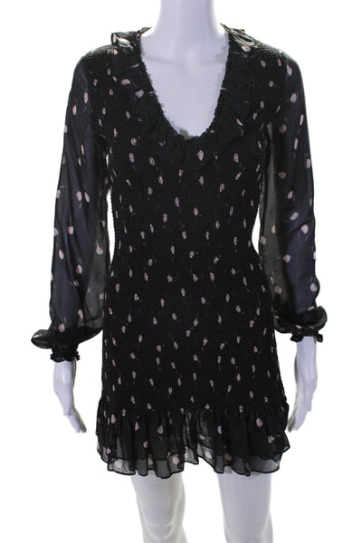 Intermix Womens Silk Smocked Floral Print Long Sleeve Bodycon Dress Black Size 0