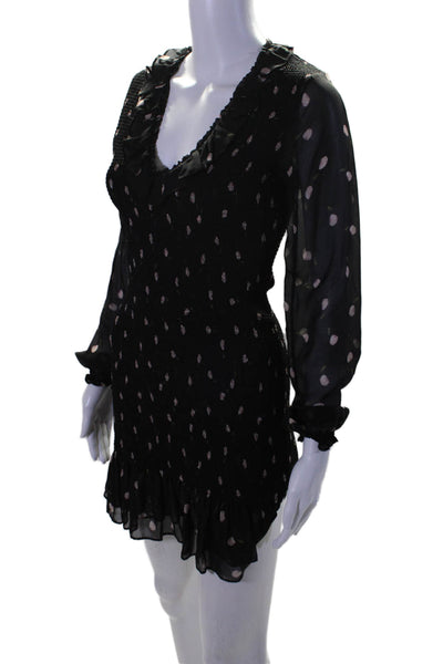 Intermix Womens Silk Smocked Floral Print Long Sleeve Bodycon Dress Black Size 0