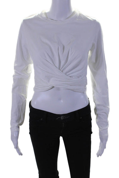 ALC Women's Round Neck Long Sleeves Cropped Basic Blouse White Size S