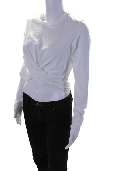 ALC Women's Round Neck Long Sleeves Cropped Basic Blouse White Size S