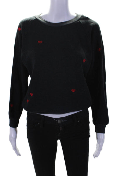 Wildfox Women's Long Sleeves Heart Print Pullover Sweatshirt Black Size S