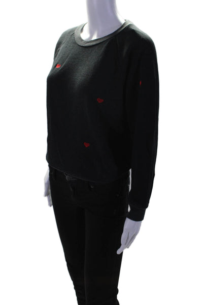 Wildfox Women's Long Sleeves Heart Print Pullover Sweatshirt Black Size S