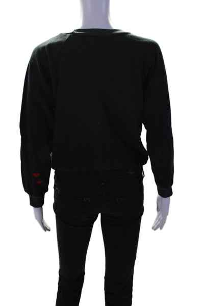 Wildfox Women's Long Sleeves Heart Print Pullover Sweatshirt Black Size S