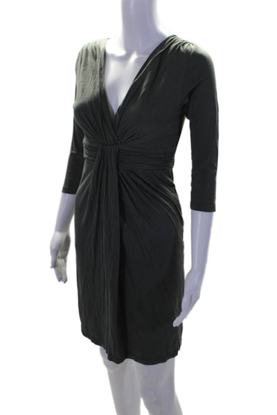 Velvet Womens V Neck Long Sleeve Thin Mid Calf Dress Gray Size Medium