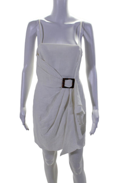 Shona Joy Womens Sleeveless Waist Buckle Knee Length Dress White Size 4 US