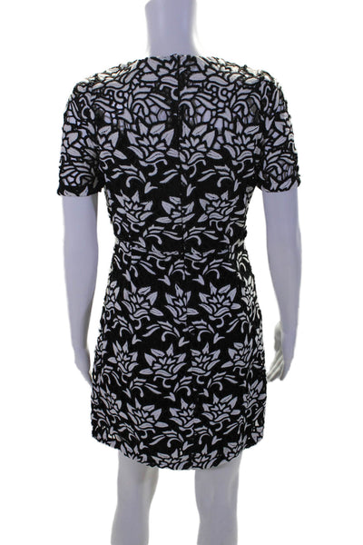 Sandro Paris Womens Back Zip Short Sleeve Embroidered Dress Black White Size 1