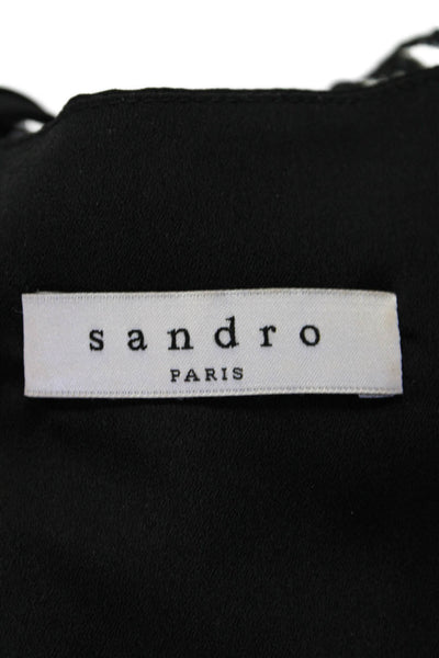 Sandro Paris Womens Back Zip Short Sleeve Embroidered Dress Black White Size 1