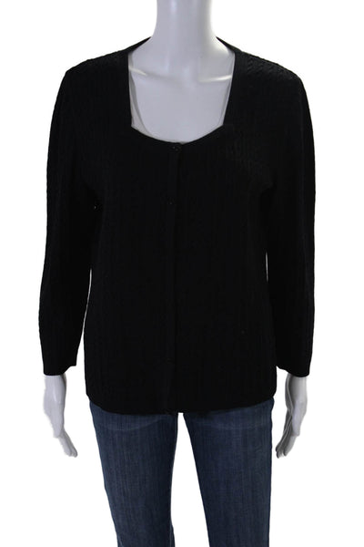 St. John Sport Womens Button Front Cable Knit Cardigan Sweater Navy Blue Medium