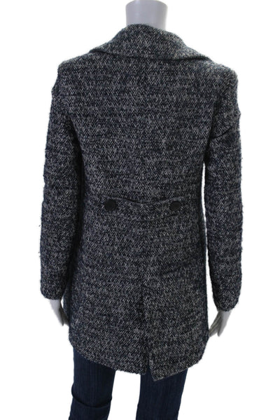 Zara Womens Herringbone Print Textured Collared Buttoned Coat Blue Size XS