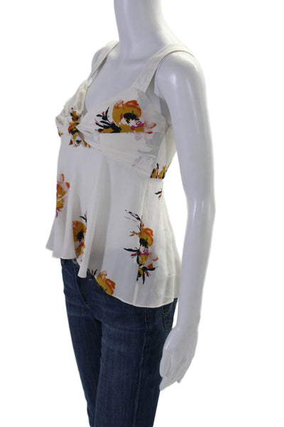 A.L.C. Womens Silk Floral Print Zipped Tied Sleeveless Blouse White Size 0