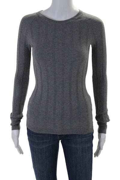 Theory Womens Cotton Ribbed Buttoned Long Sleeve Pullover Sweater Gray Size P