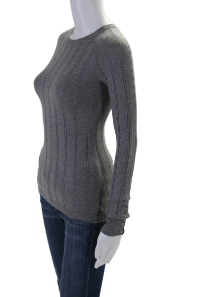 Theory Womens Cotton Ribbed Buttoned Long Sleeve Pullover Sweater Gray Size P