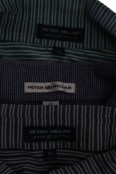 Peter Millar Mens Striped Short Sleeves Polo Shirts Blue Size Extra Large Lot 3