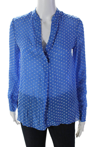 Alice + Olivia Womens Long Sleeve V Neck Textured Polka Dot Blouse Blue Size XS