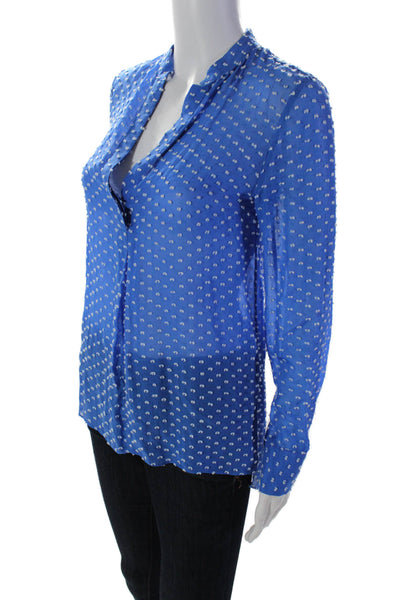 Alice + Olivia Womens Long Sleeve V Neck Textured Polka Dot Blouse Blue Size XS