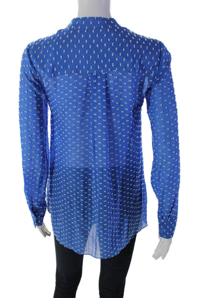 Alice + Olivia Womens Long Sleeve V Neck Textured Polka Dot Blouse Blue Size XS