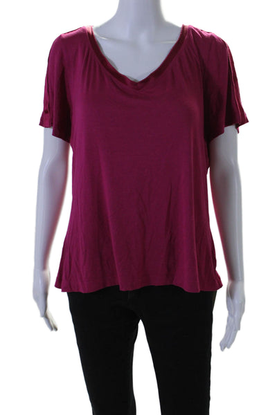 St. John Womens Short Sleeves V Neck Tee Shirt Raspberry Pink Size Large