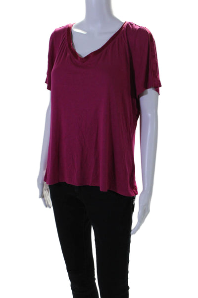 St. John Womens Short Sleeves V Neck Tee Shirt Raspberry Pink Size Large