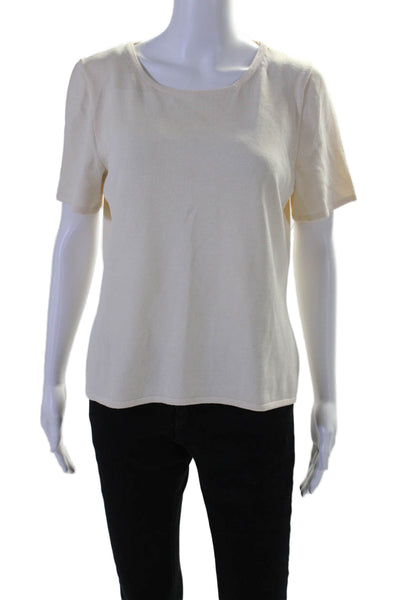 St. John Womens Short Sleeves Crew Neck Pullover Sweater White Wool Size Medium