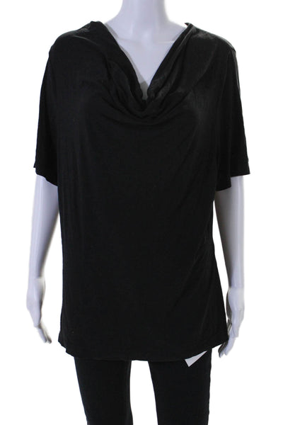 St. John Womens Short Sleeves Cowl Neck Button Tee Shirt Black Size Medium