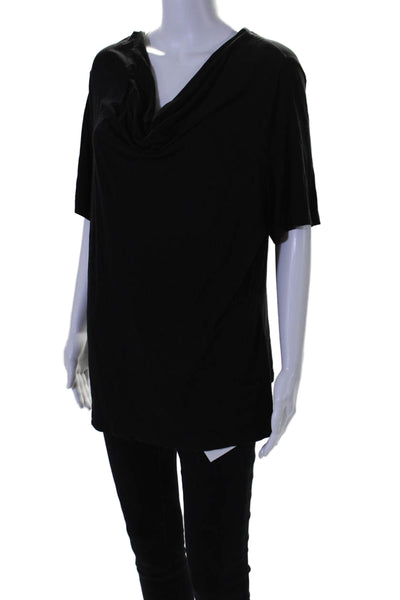 St. John Womens Short Sleeves Cowl Neck Button Tee Shirt Black Size Medium