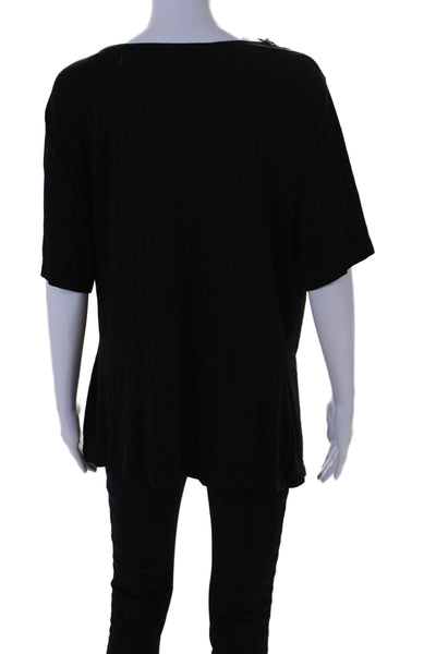 St. John Womens Short Sleeves Cowl Neck Button Tee Shirt Black Size Medium