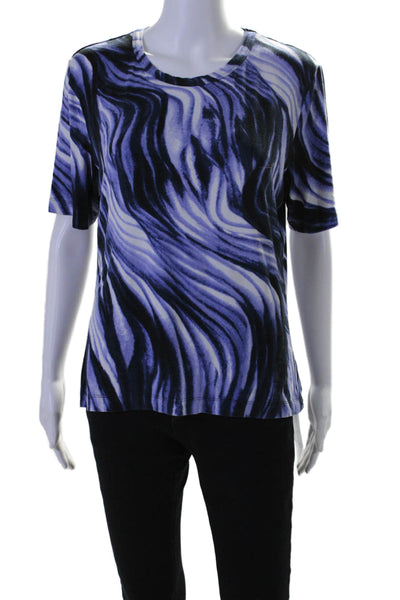 St. John Womens Abstract Print Short Sleeves Tee Shirt Purple Blue Size Large