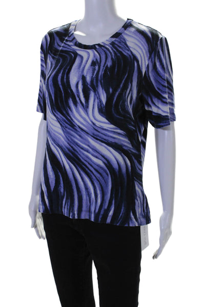 St. John Womens Abstract Print Short Sleeves Tee Shirt Purple Blue Size Large