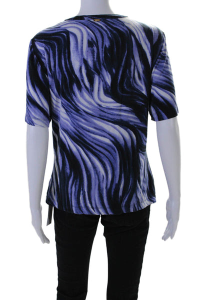 St. John Womens Abstract Print Short Sleeves Tee Shirt Purple Blue Size Large