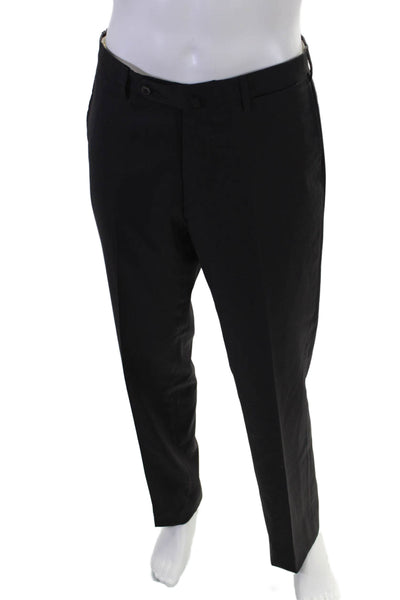 Incotex Mens Wool Flat Front Straight Leg Dress Pants Black Size 34