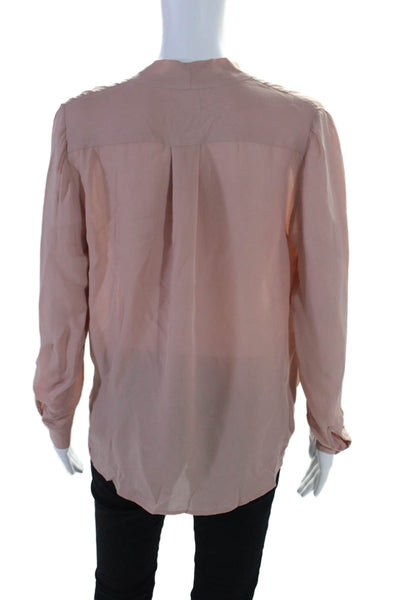 Mason Womens Silk Long Sleeves Button Closure V Neck Blouse Pink Size 2