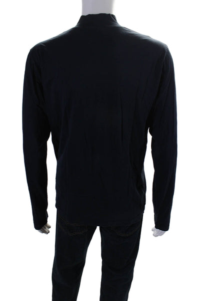 Vince Men's Mock Neck Long Sleeves Basic T-Shirt Navy Blue Size L